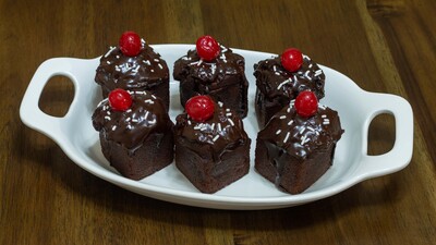 mini chocolate cherry cube cakes.